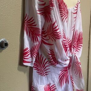 Women's White and Red Leaf Print Blouse